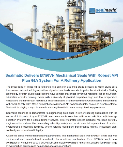 Sealmatic-Delivers-B750VN-Mechanical-Seals-With-Robust-API-Plan-65A-Systems-For-Refinery-Application